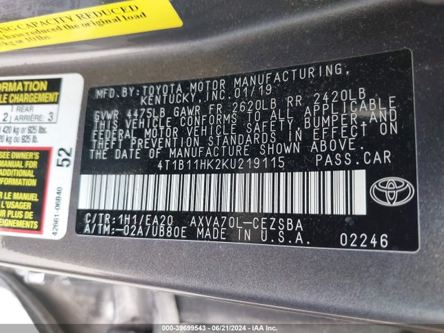 Toyota CAMRY SE 2019 4T1B11HK2KU219115 Image 9