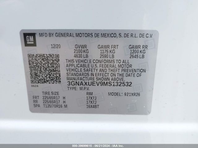 3GNAXUEV9MS132532 Chevrolet Equinox Awd Lt