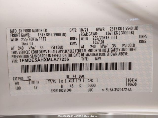 1FMDE5AHXMLA77236 Ford Bronco