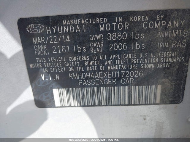 Hyundai ELANTRA SE 2014 KMHDH4AEXEU172026 Image 9