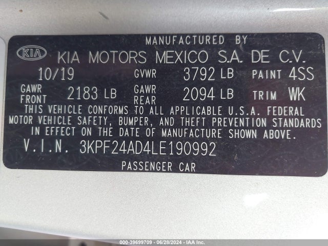 KIA Forte Lxs 2020 3KPF24AD4LE190992 Image 9