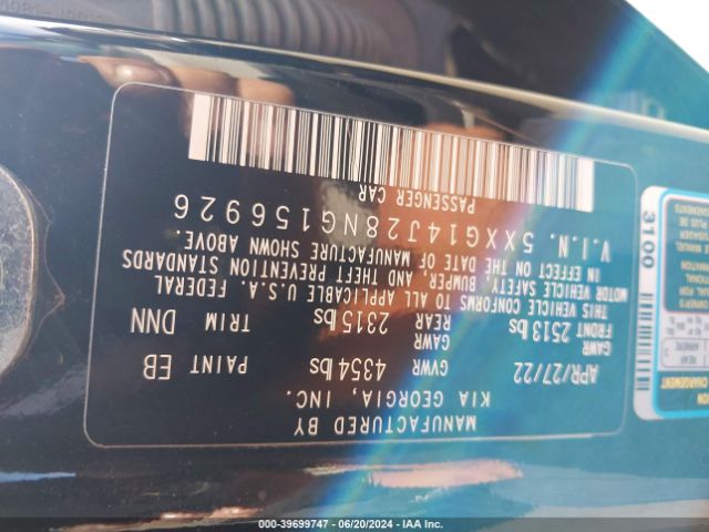 5XXG14J28NG156926 KIA K5 LXS
