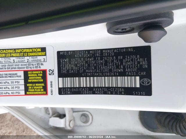Toyota CAMRY SE 2020 4T1M11AK9LU983614 Image 9