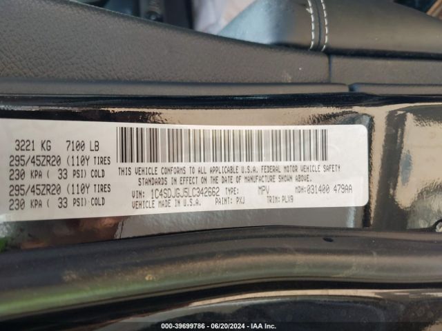 1C4SDJGJ5LC342662 Dodge Durango Srt Awd