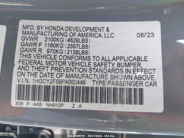 1HGCY2F59PA060448 Honda Accord Hybrid Sport