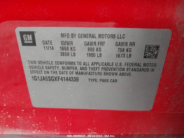 Chevrolet Sonic Ls Auto 2015 1G1JA6SGXF4144339 Image 9