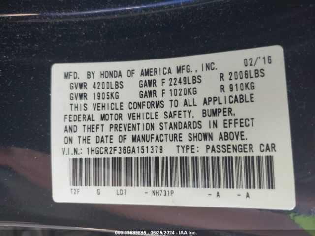 1HGCR2F36GA151379 Honda ACCORD LX