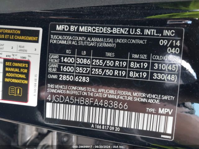 4JGDA5HB8FA483866 Mercedes-Benz Ml 350 4matic