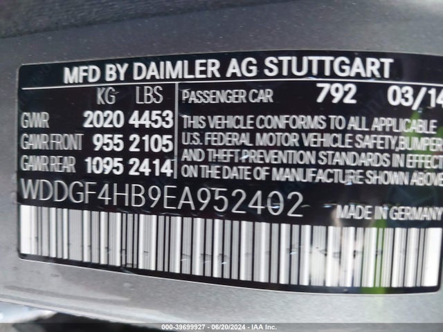 WDDGF4HB9EA952402 Mercedes-Benz C 250 Luxury/sport