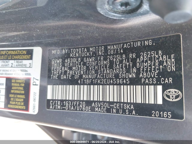 Toyota CAMRY SE 2014 4T1BF1FK2EU459645 Image 9