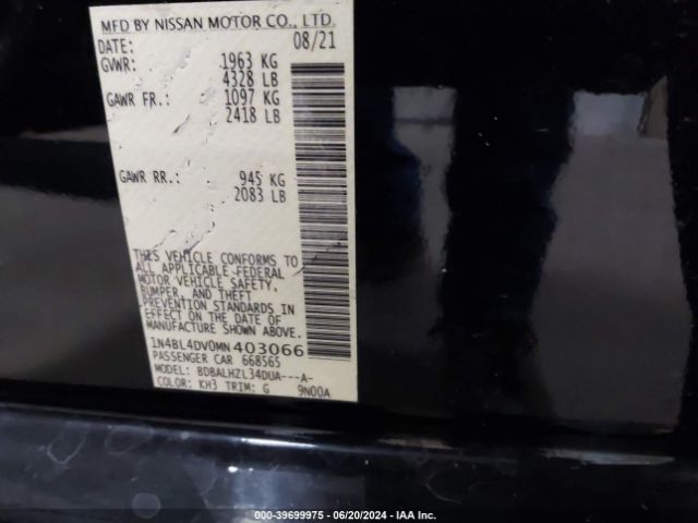 1N4BL4DV0MN403066 Nissan Altima Sv Fwd