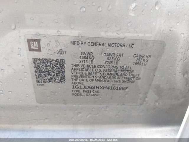 1G1JD6SHXH4161967 Chevrolet Sonic Lt Auto