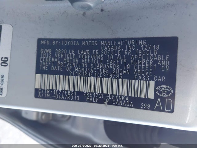 Toyota COROLLA LE 2019 2T1BURHE1KC218796 Image 9