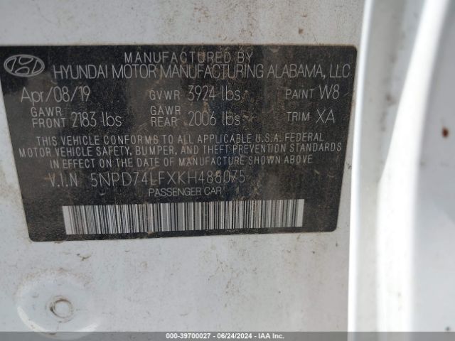 5NPD74LFXKH488075 Hyundai ELANTRA SE