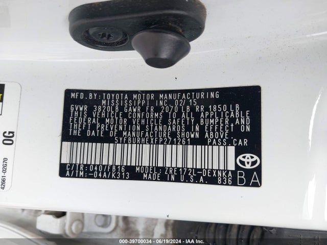 Toyota COROLLA LE 2015 5YFBURHEXFP271261 Image 9