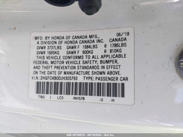 2HGFC4B00JH305793 Honda Civic Lx-p