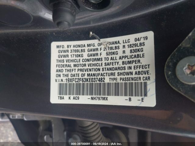 19XFC2F63KE037482 Honda Civic Lx