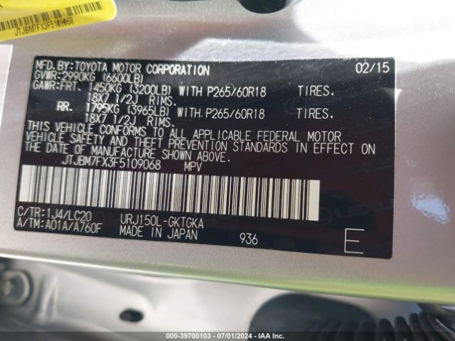 JTJBM7FX3F5109068 Lexus 460