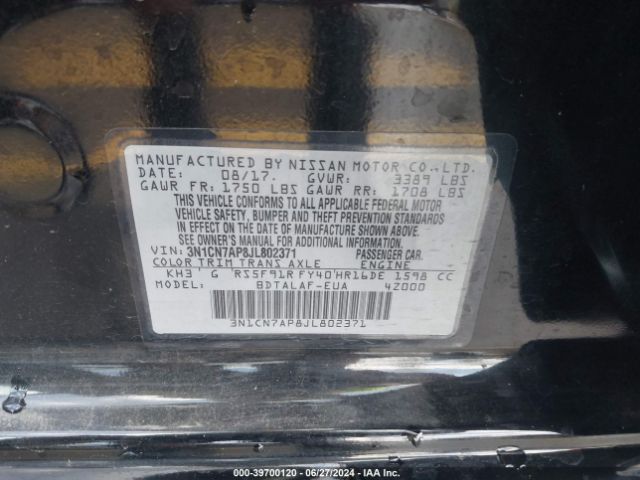 3N1CN7AP8JL802371 Nissan Versa 1.6 S