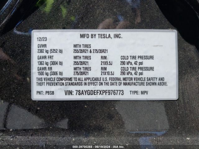 7SAYGDEFXPF976773 Tesla Model Y Awd/performance Dual Motor All-wheel Drive