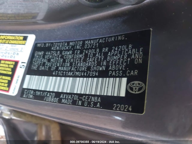 Toyota CAMRY LE 2021 4T1C11AK7MU447094 Image 9