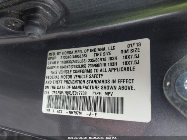 7FARW1H8XJE017708 Honda Cr-v Ex-l/ex-l Navi