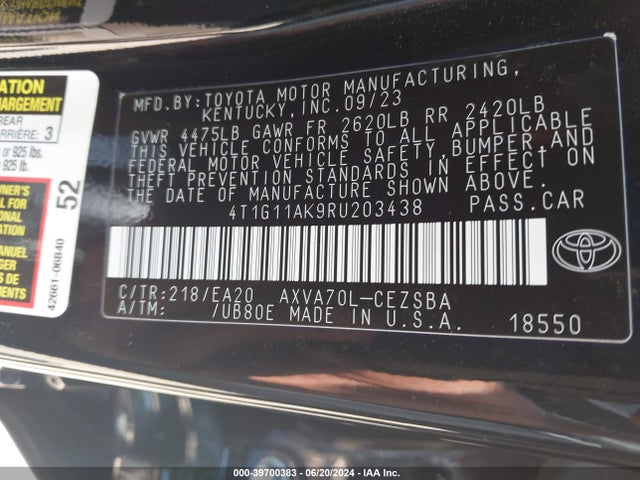 Toyota CAMRY SE 2024 4T1G11AK9RU203438 Image 9