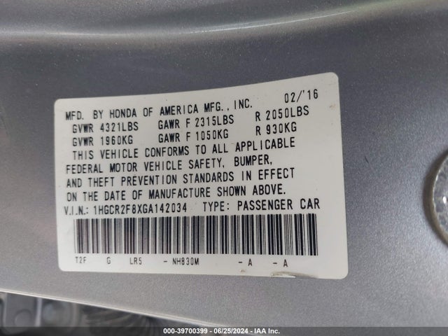 Honda Accord Ex-l 2016 1HGCR2F8XGA142034 Image 9