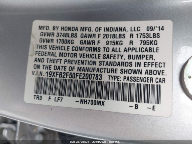 19XFB2F50FE200783 Honda Civic Lx
