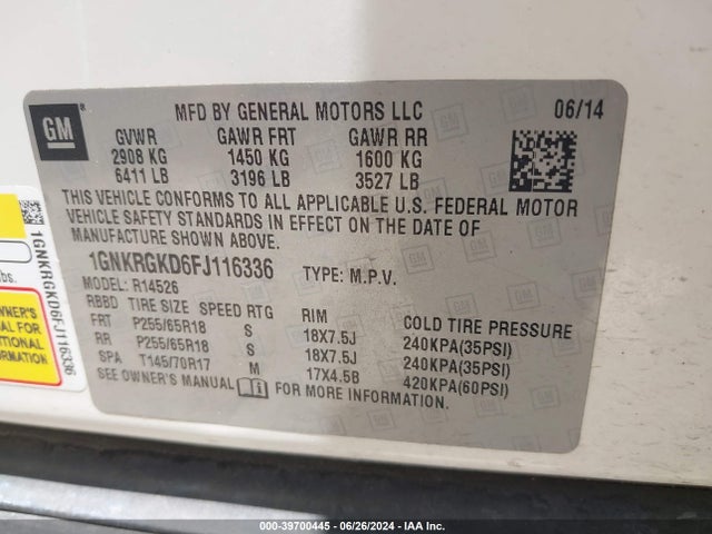 Chevrolet Traverse 1lt 2015 1GNKRGKD6FJ116336 Image 9