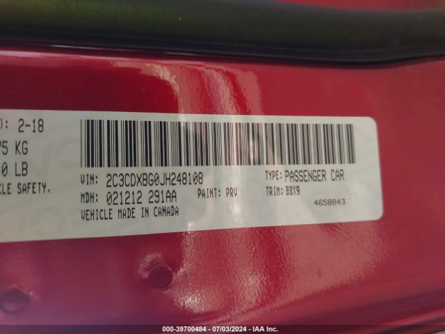 2C3CDXBG0JH248108 Dodge Charger Sxt Rwd