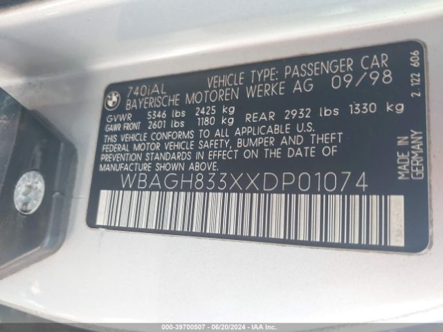 1999 BMW 740IL WBAGH833XXDP01074 Photo 8