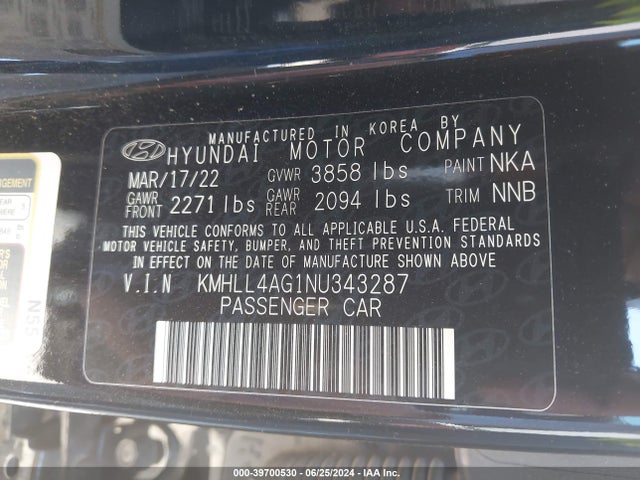 KMHLL4AG1NU343287 Hyundai ELANTRA SE