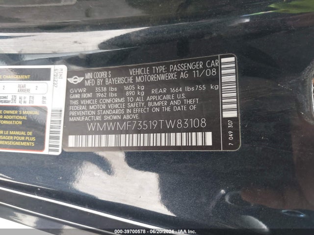 2009 MINI COOPER S WMWMF73519TW83108 Photo 8