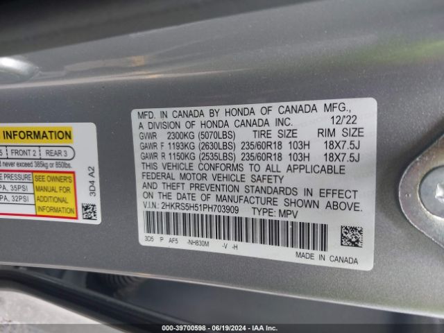 2HKRS5H51PH703909 Honda Cr-v Hybrid Sport