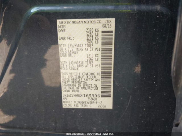 5N1AZ2MH0GN165996 Nissan MURANO SV