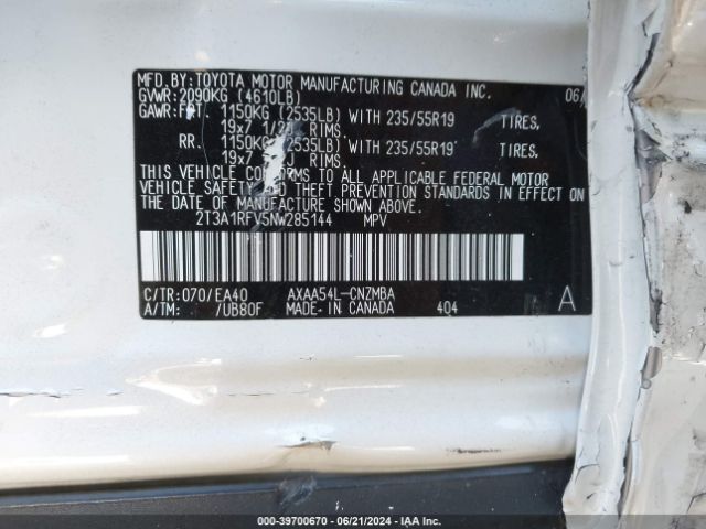 2T3A1RFV5NW285144 Toyota Rav4 Xle Premium