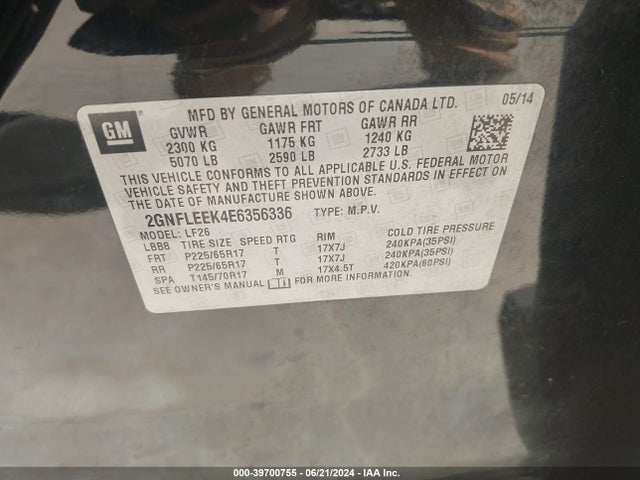 Chevrolet EQUINOX LS 2014 2GNFLEEK4E6356336 Image 9