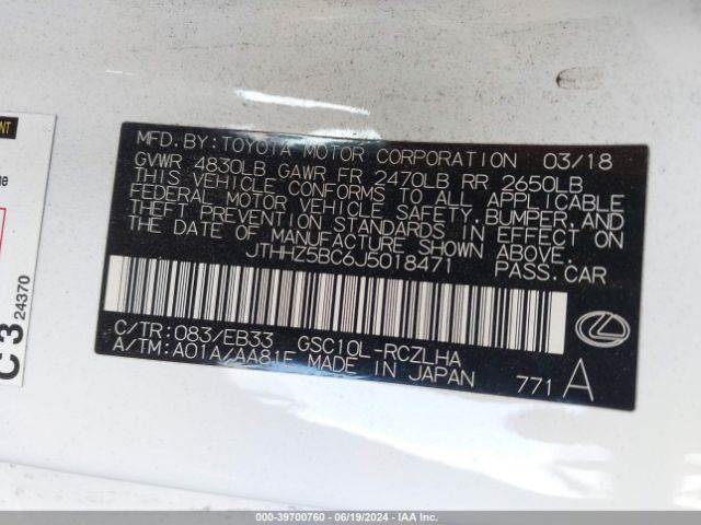 JTHHZ5BC6J5018471 Lexus RC 350