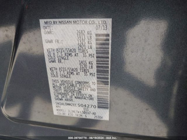 5N1AL0MM2EC504270 Infiniti QX60
