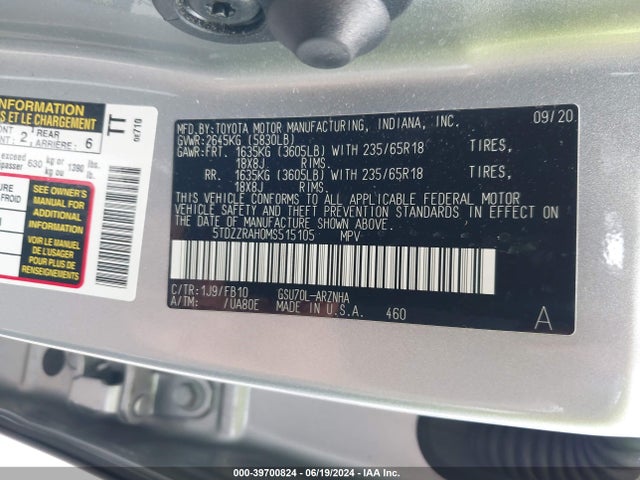 Toyota Highlander Le 2021 5TDZZRAH0MS515105 Image 9