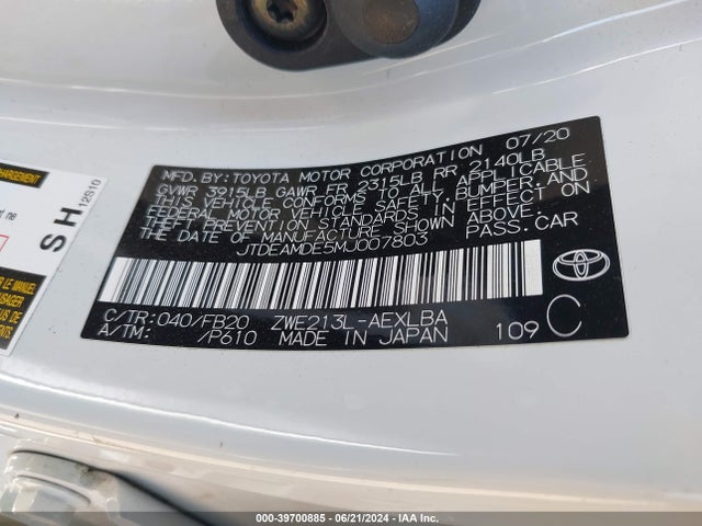 Toyota Corolla Hybrid Le 2021 JTDEAMDE5MJ007803 Image 9