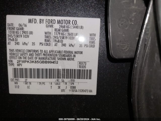 2FMPK3K85GBB99452 Ford Edge Titanium