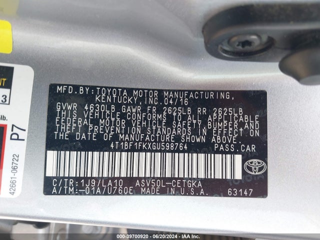Toyota CAMRY XLE 2016 4T1BF1FKXGU598764 Image 9