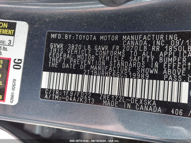 Toyota Corolla S 2016 2T1BURHE6GC519989 Image 9