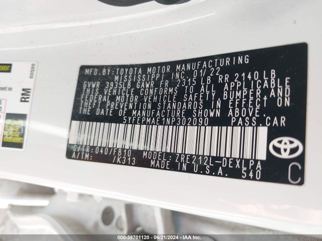 Toyota COROLLA LE 2022 5YFEPMAE1NP302090 Image 9