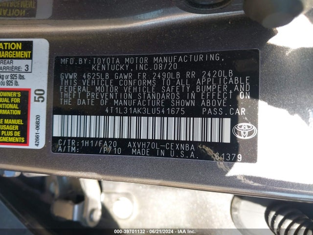 Toyota Camry Le Hybrid 2020 4T1L31AK3LU541675 Image 9
