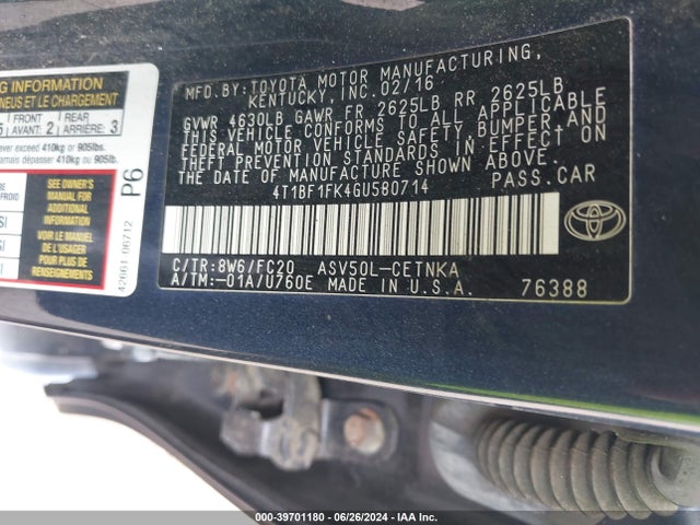 Toyota CAMRY LE 2016 4T1BF1FK4GU580714 Image 9
