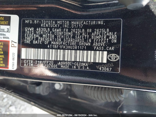 Toyota CAMRY SE 2017 4T1BF1FK3HU381171 Image 9