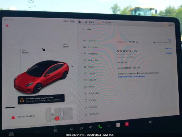 5YJ3E1EB9KF387201 Tesla Model 3 Long Range/performance